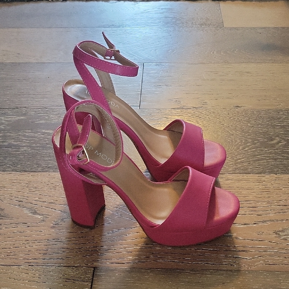 TOP Moda Pink Platform Sandals with Ankle Strap